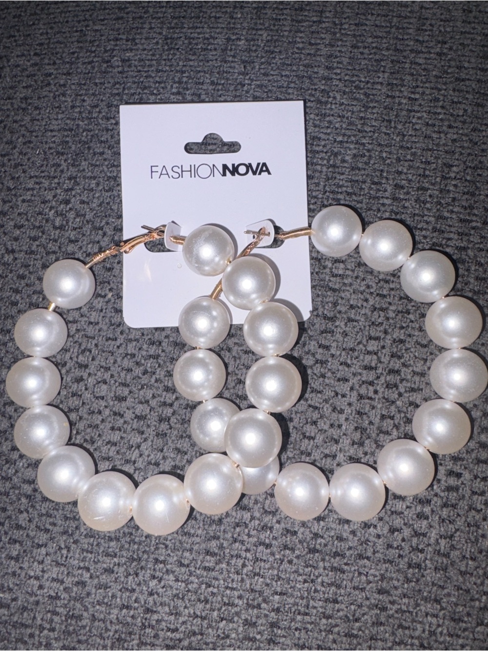 Fashion Nova Pearl Hoop Earrings in White